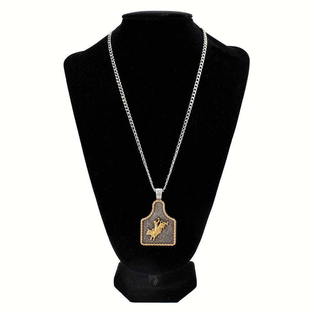 D47025 Silver Strike Men's 24" Ear Tag Bull Rider Necklace