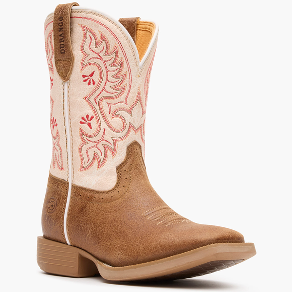 DBT0253Y Durango Youth Shyloh Wide Square Toe Cowboy Boot -  Honey Tan / Metallic Peach