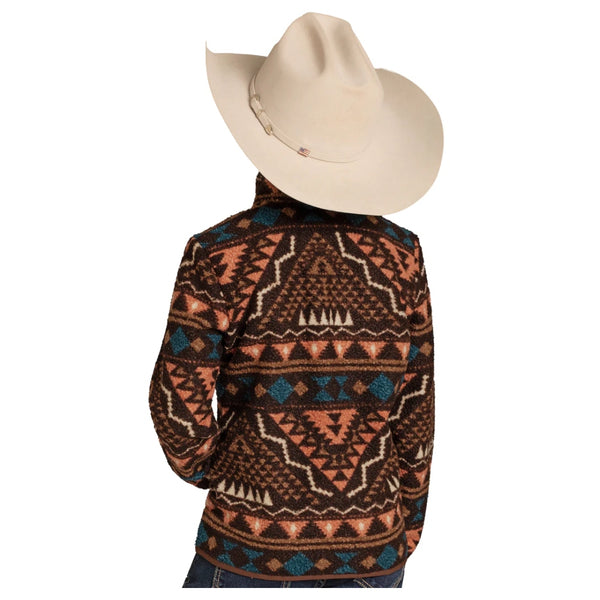 DG91C06864 Panhandle Slim Girl's Border Print Berber Fleece Pullover - Chocolate