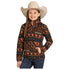 DG91C06864 Panhandle Slim Girl's Border Print Berber Fleece Pullover - Chocolate