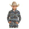 DK91C01823 Powder River Boys Navajo Print Fleece Pullover- Charcoal and Blue