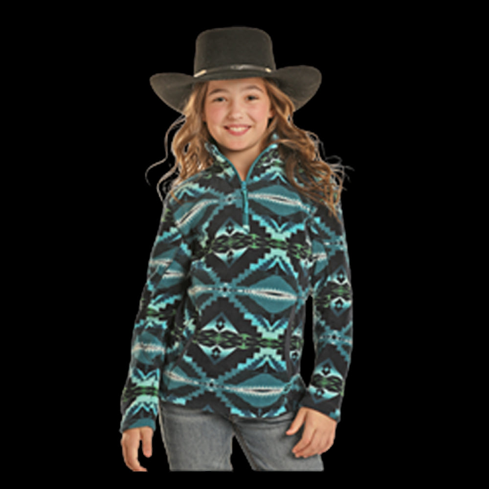 DK91C01827 Powder River Girls Printed Fleece Pullover - Indigo