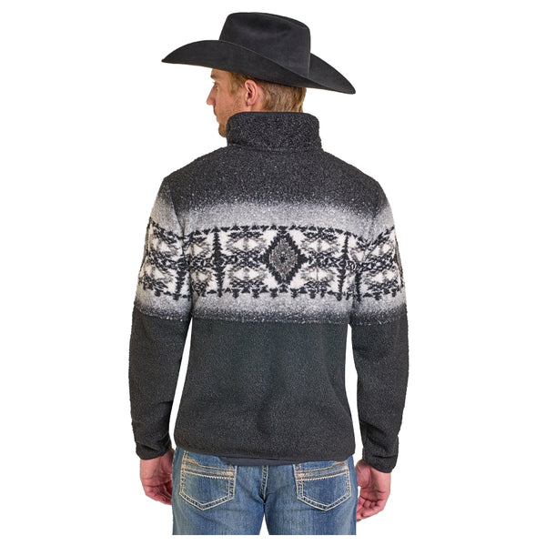DM91C06185 Panhandle Slim Men's Border Print Fleece Pullover - Black
