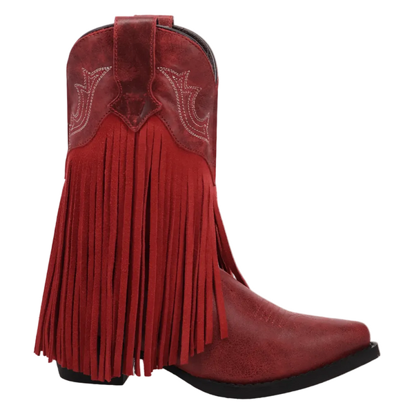 DPC4021 Dan Post Children's Happy Trails Fringed Snip Toe Cowboy Boot - Red