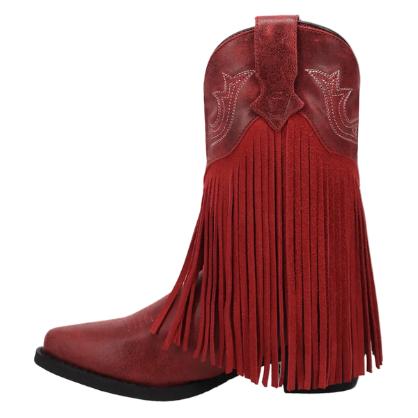DPC5021 Dan Post Youth Happy Trails Fringe Snip Toe Cowboy Boot - Red