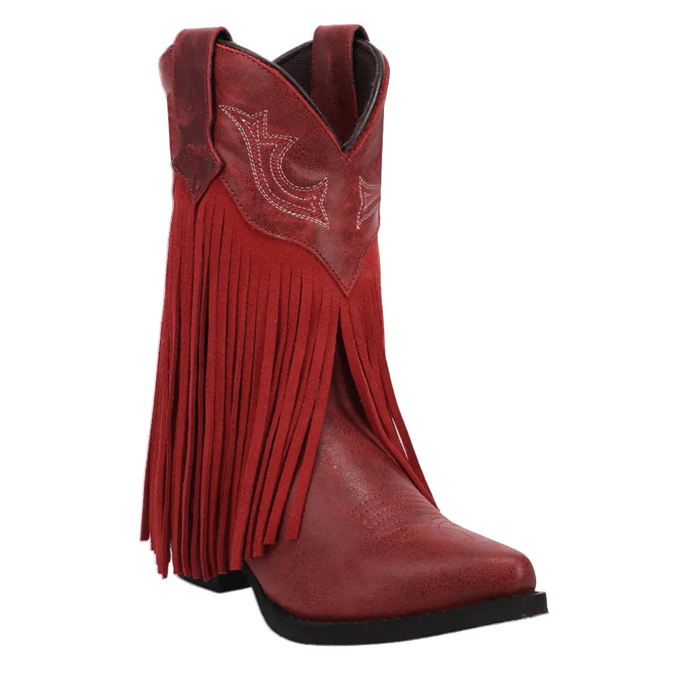 DPC5021 Dan Post Youth Happy Trails Fringe Snip Toe Cowboy Boot - Red