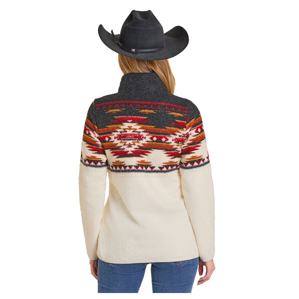 DW91C06863 Panhandle Slim Powder River Women's Border Print Berber Fleece Pullover - Black