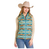 DW98C06848 Panhandle Slim Powder River Outfitters Women's Aztec Reversible Quilted Vest - Turquoise