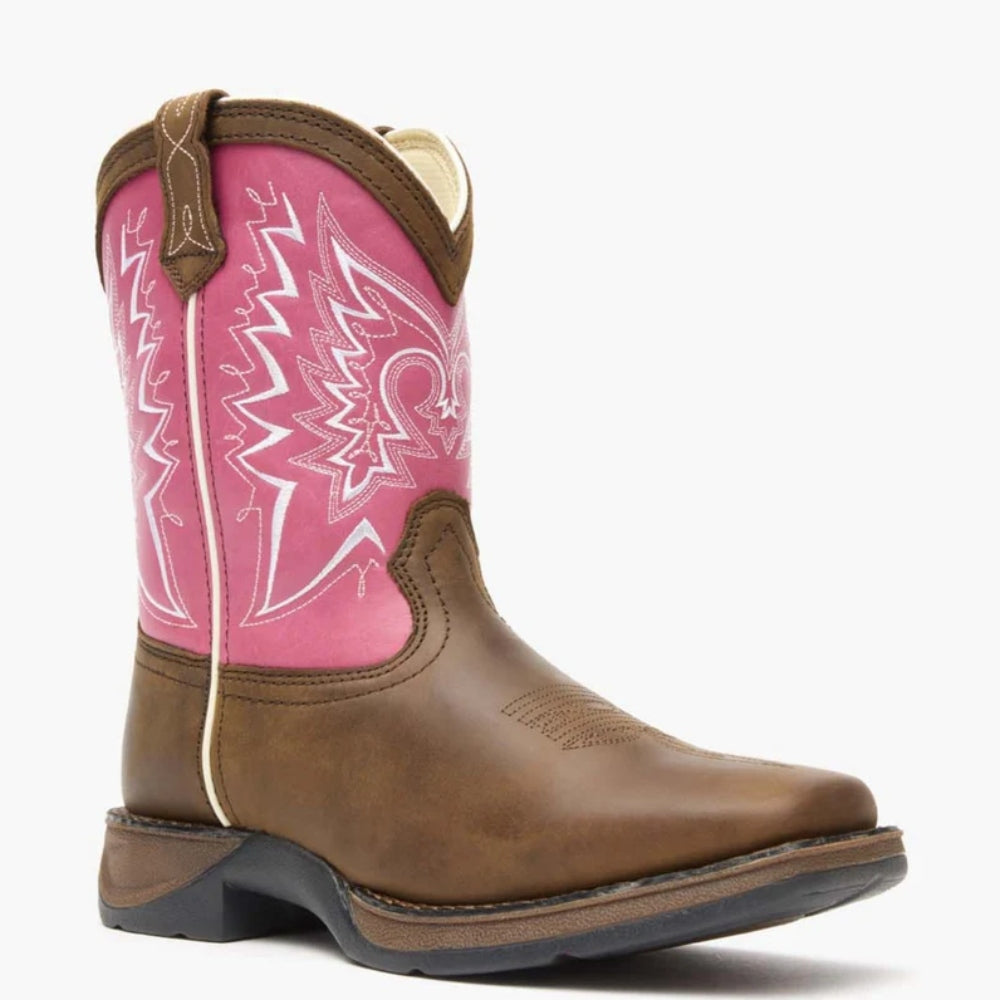 DWBT094 Durango Youth Let Love Fly Square Toe Western Boot - Brown & Pink