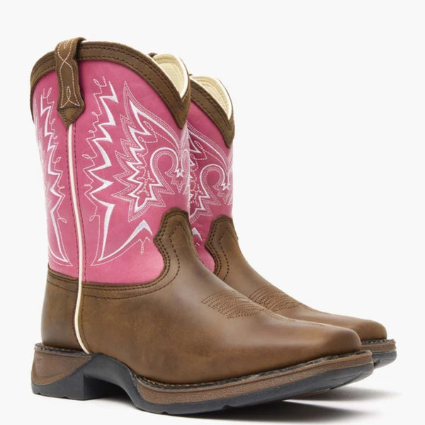 DWBT094 Durango Youth Let Love Fly Square Toe Western Boot - Brown & Pink