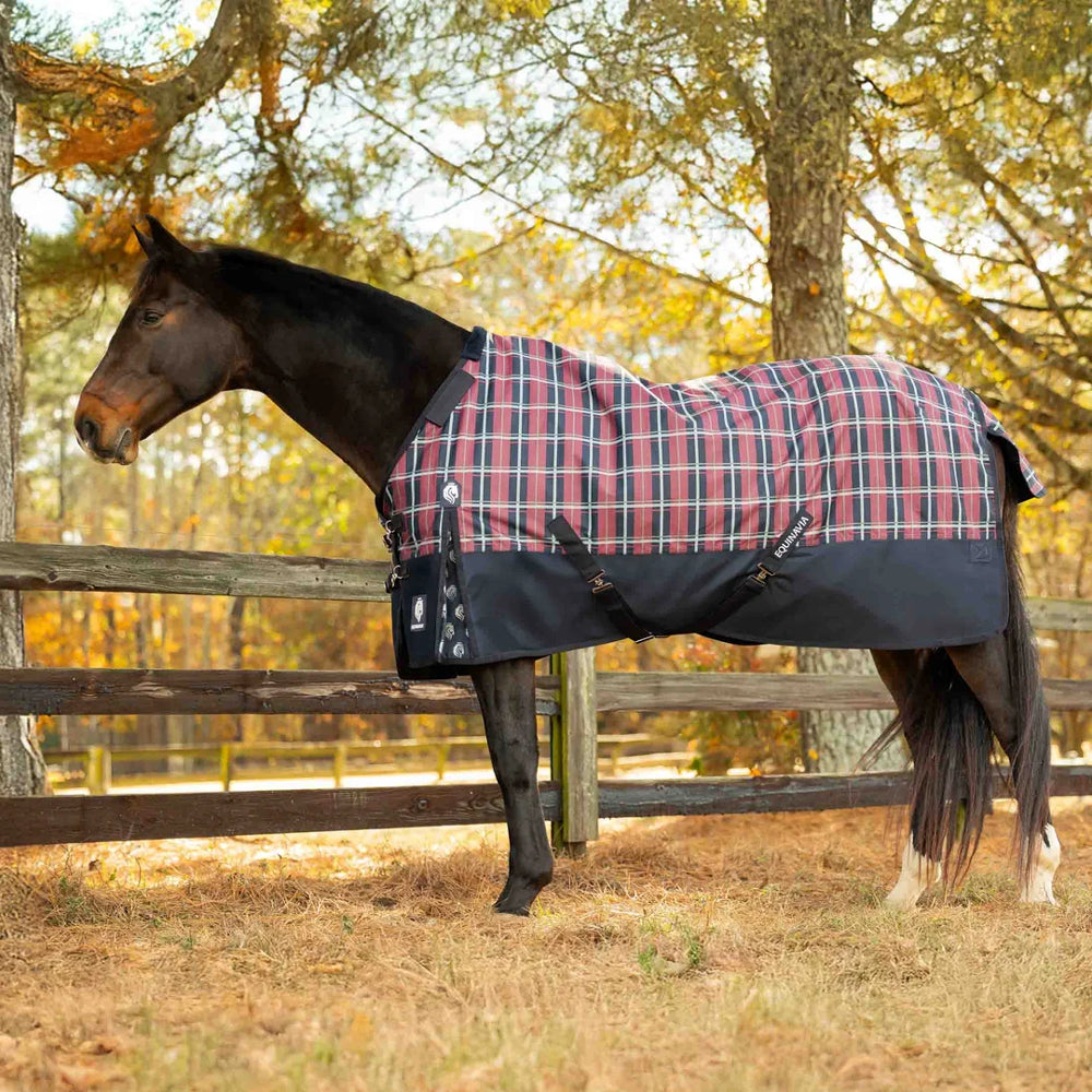 E24040-NV/BU Equinavia Norse Heavy Weight Turnout Blanket 300g - Navy / Burgundy Plaid
