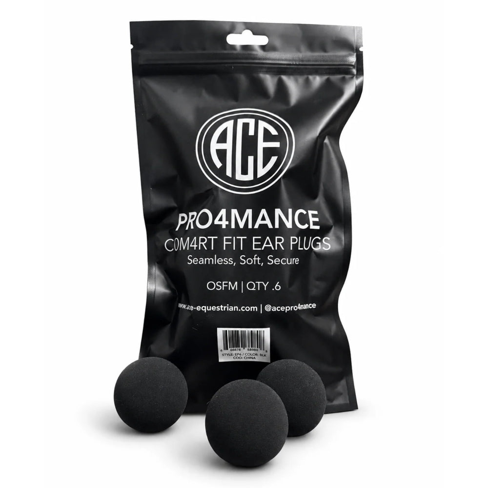 EP6 Ace Equestrian PRO4MANCE Comfort Fit Horse Ear Plugs - Black 6 Pack