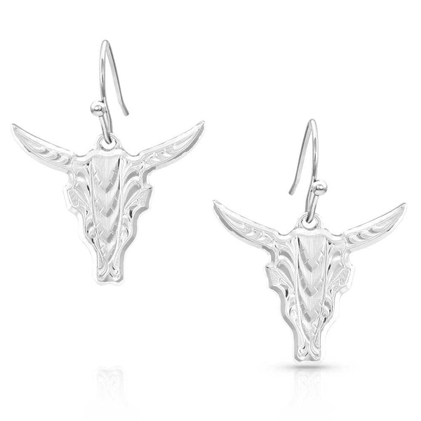 ER5397 Montana Silversmiths Chiseled Steer Head Earrings