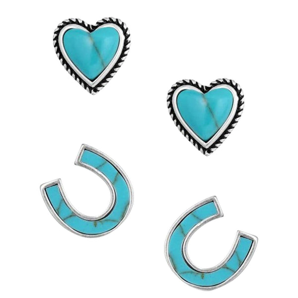ER5807 Montana Silversmiths Hearts & Horsehoe Turquoise Earrings