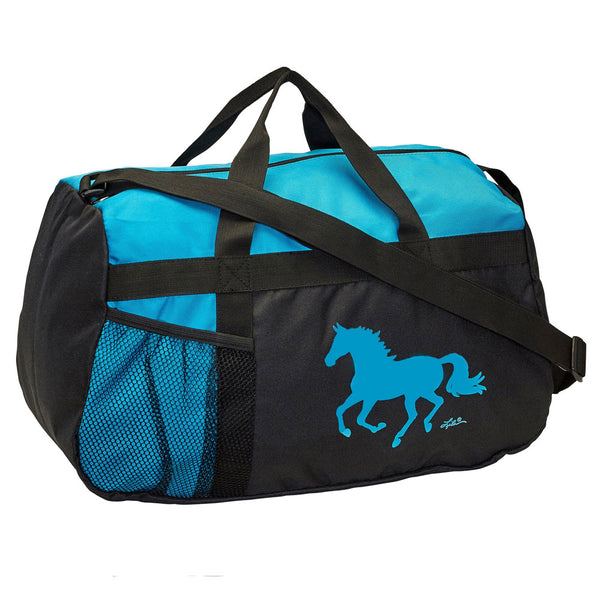 GG819TU Travel Duffel Bag With Galloping Horse -Black/Turquoise AWST