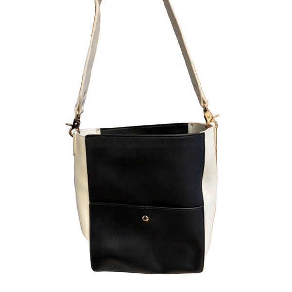 WRS-1020 Wrangler 2 Tone Color Block Shoulder Bag Purse - Black & Off White