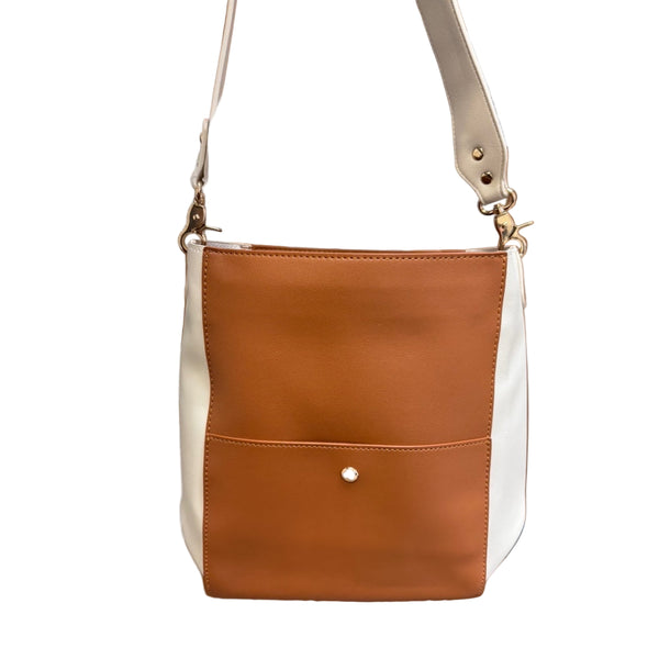 WRS-1022 Wrangler 2 Tone Color Block Shoulder Bag / Crossbody Purse -Brown & Off White