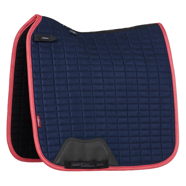 IT08145 LeMieux Suede Square Dressage Pad - Navy / Cranberry