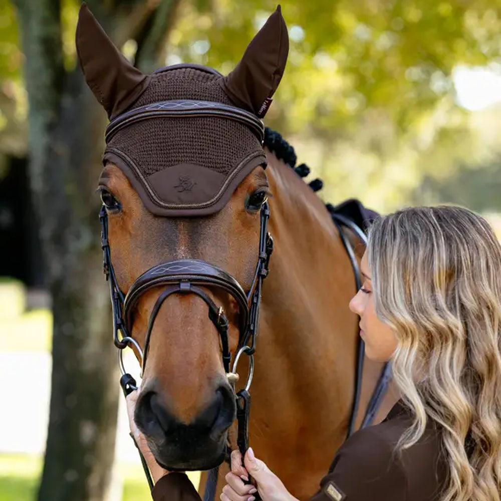 IT08959 LeMieux Brilliance Fly Veil Hood Lycra Bonnet - Espresso