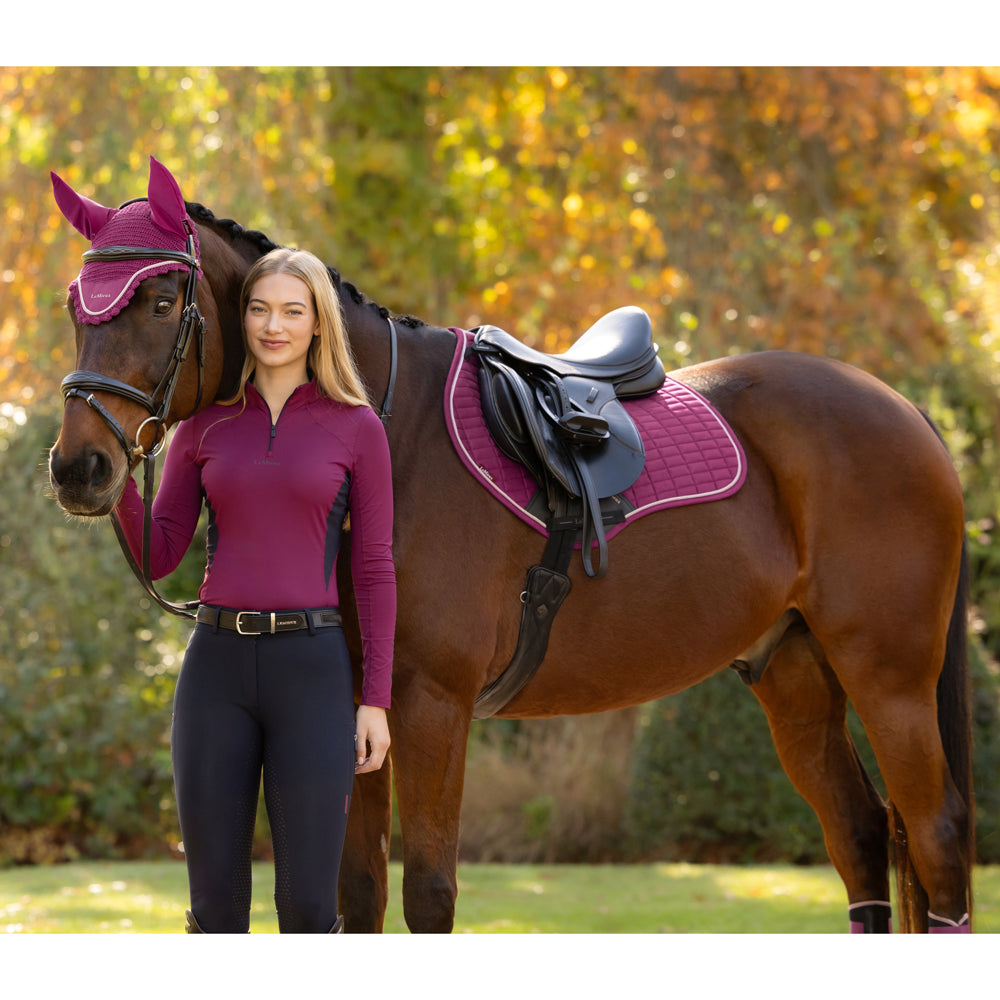 IT09184 LeMieux Loire Satin Fly Veil Hood Lycra Bonnet - Blackberry