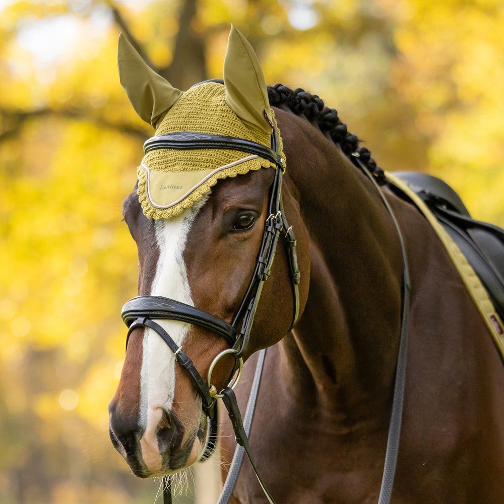 IT09172 LeMieux Classic Fly Hood Veil Bonnet Lycra Ears - Gooseberry