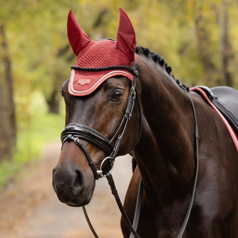 IT09185 LeMieux Loire Satin Fly Veil Hood Lycra Bonnet - Russet