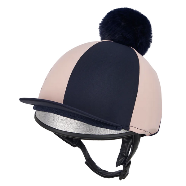 IT09522 LeMieux Harlequin 2 Tone Pom Hat Silk Helmet Cover - Navy / Petal