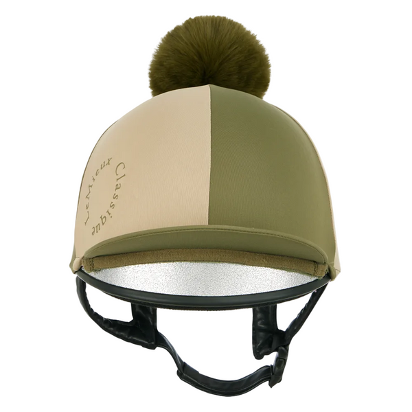 IT09523 LeMieux Harlequin 2 Tone Pom Hat Silk Helmet Cover - Willow / Pear