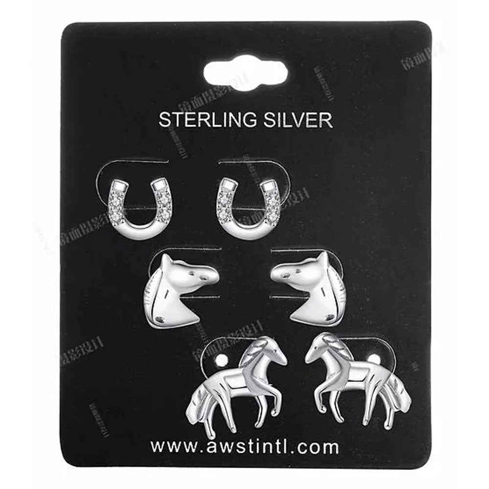 JE932 AWST Sterling Silver Horse Earrings- Set of Three
