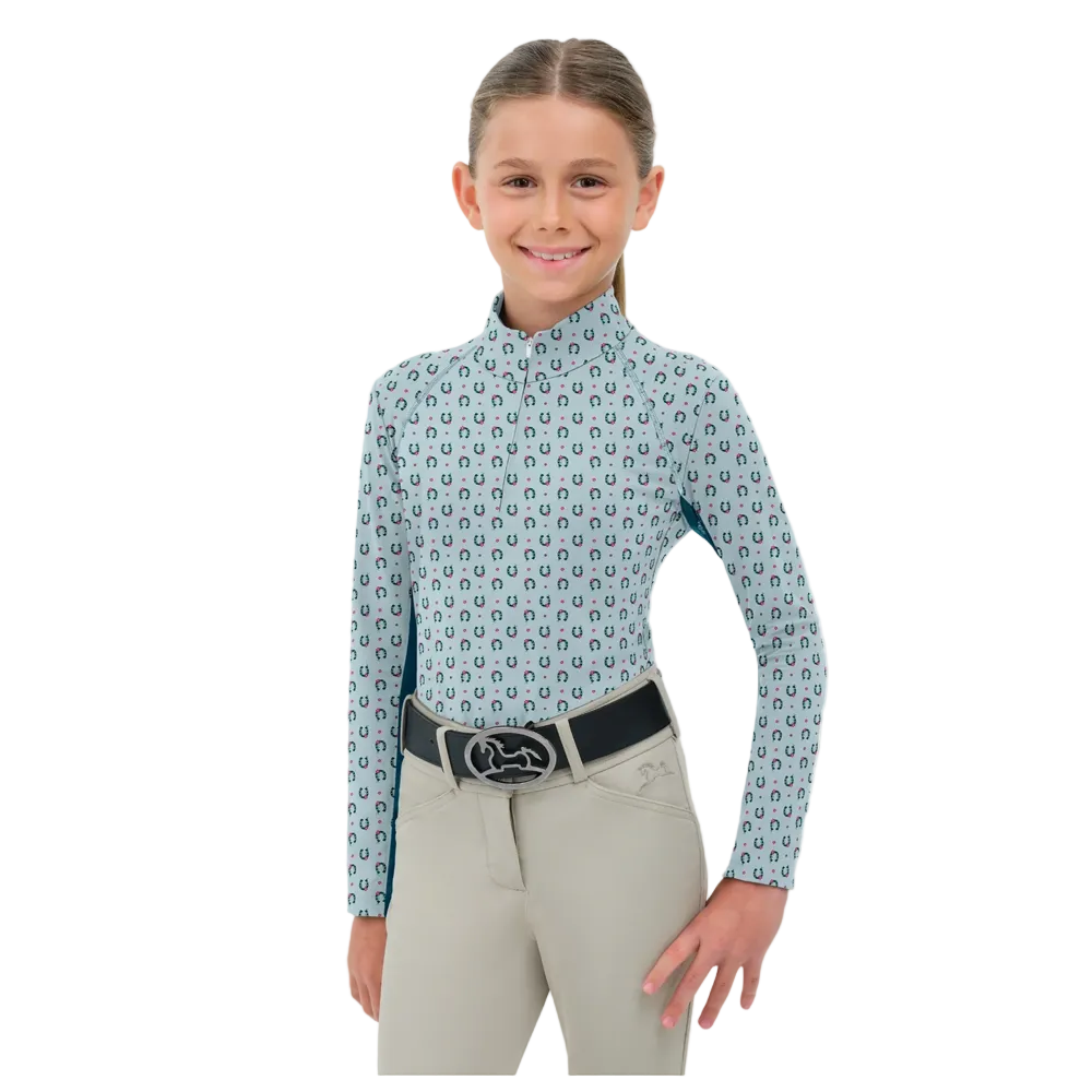 LBJ904 RJ Classics Girls Libby Jr 2.0 Quarter Zip English Schooling Shirt - Horseshoes