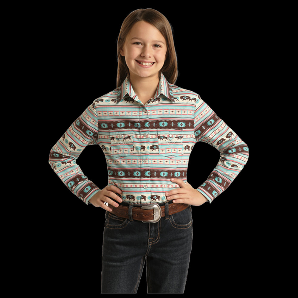 LGN2S02578 Panhandle Girls' Western Snap Shirt - Aquamarine