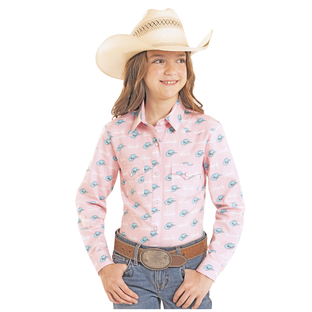LGN2S08636 Panhandle Slim Girls' Long Sleeve Western Snap Shirt - Pink