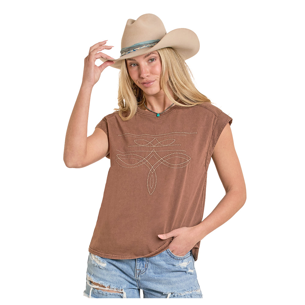 LW21T08439 Panhandle Slim Women's Short Sleeve Boot Stitched Shirt - Taupe
