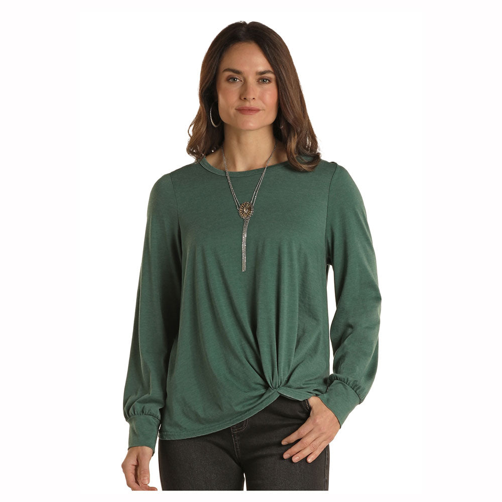 LW52T02876 Panhandle Women's Twist Hem Long Sleeve Top - Evergreen