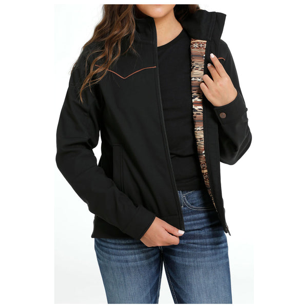 MAJ9849001 Cinch Women's Western Bonded Jacket - Black with Brown Piping