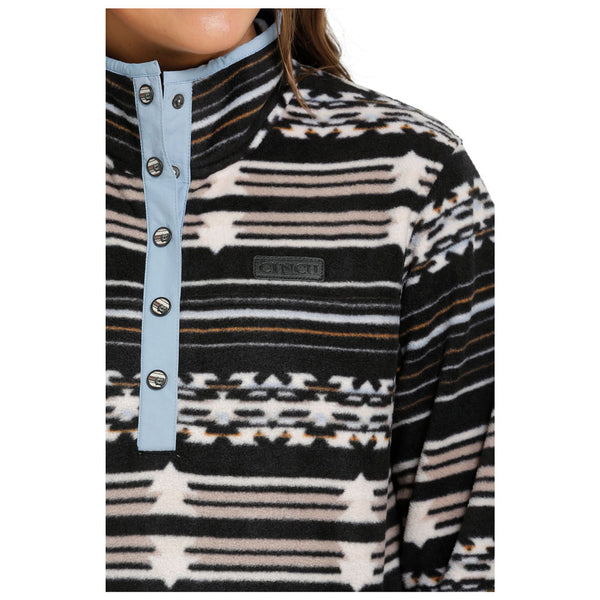 MAK9820015 Cinch Women's Polar Fleece Pullover Top - Black Southwest Print
