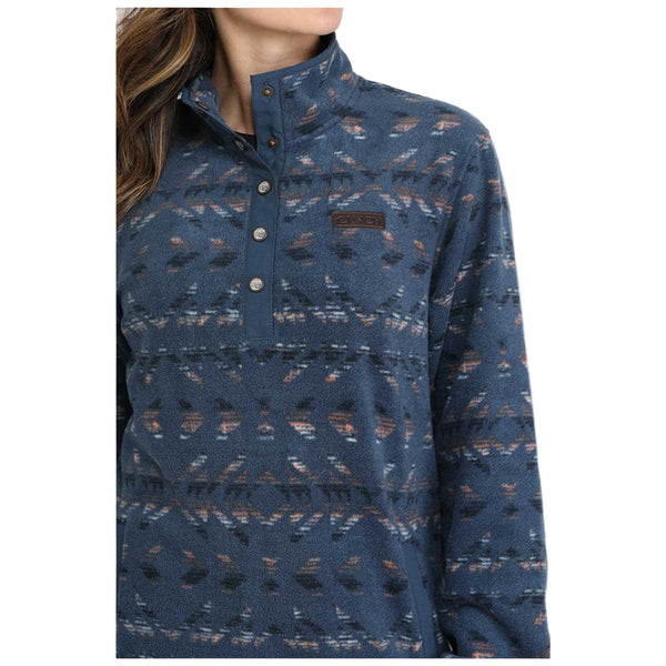 MAK9909003 Cinch Women's 1/4 Snap Fleece Long Sleeve Pullover - Blue
