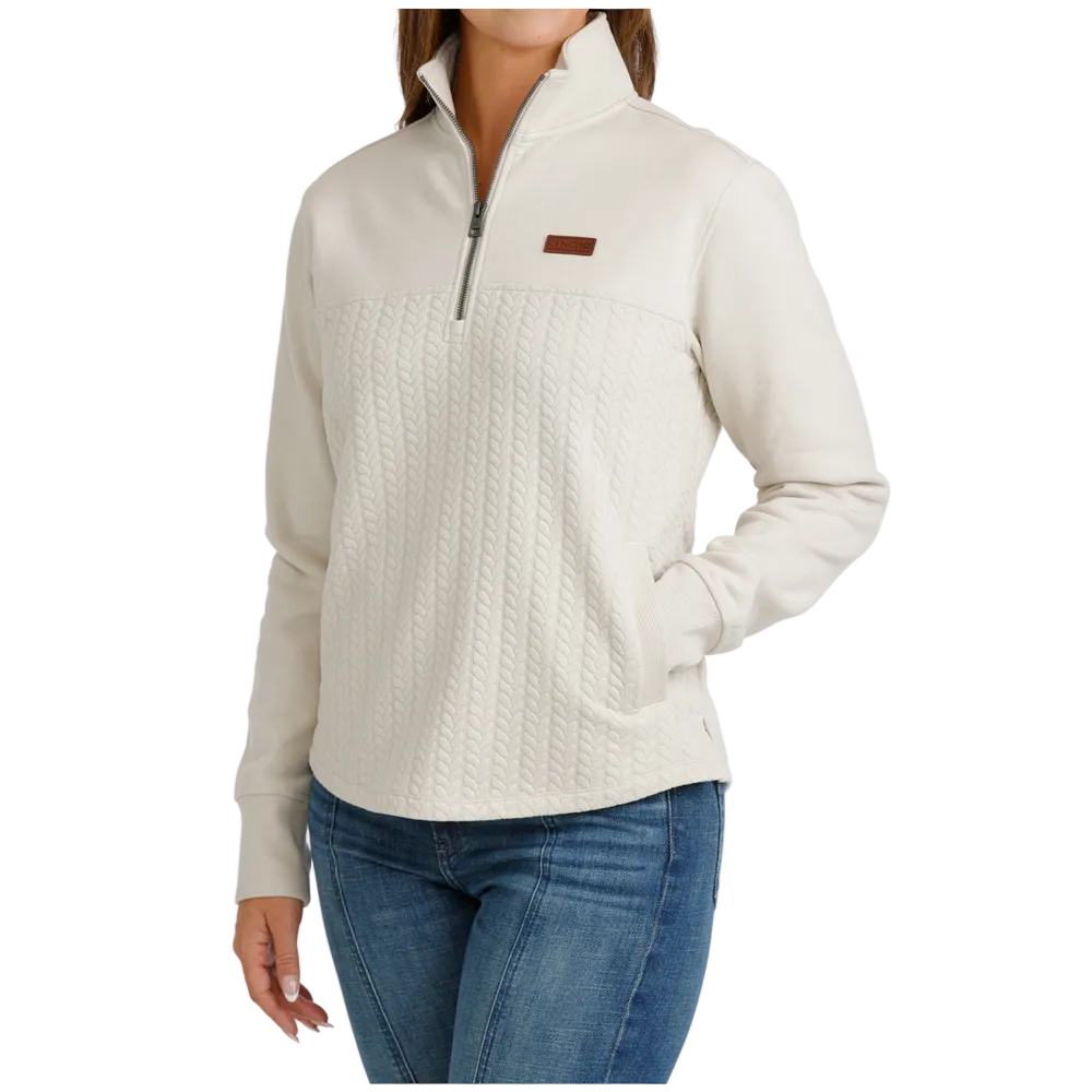 MAK9936001 Cinch Women's 1/4 Zip Long Sleeve Pullover - Cream