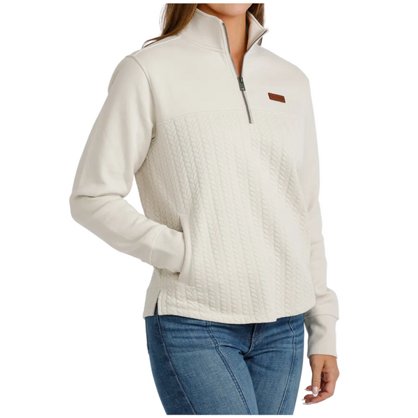 MAK9936001 Cinch Women's 1/4 Zip Long Sleeve Pullover - Cream