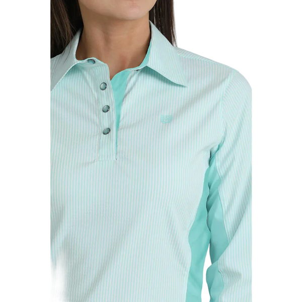 MSW7916001 Cinch ArenaFlex Women's Pull Over Quarter Snap Western Shirt -Mint Green Stripe