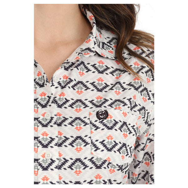 MSW9163031 Cinch Women's ArenaFlex Long Sleeve Western Shirt - White Aztec Print