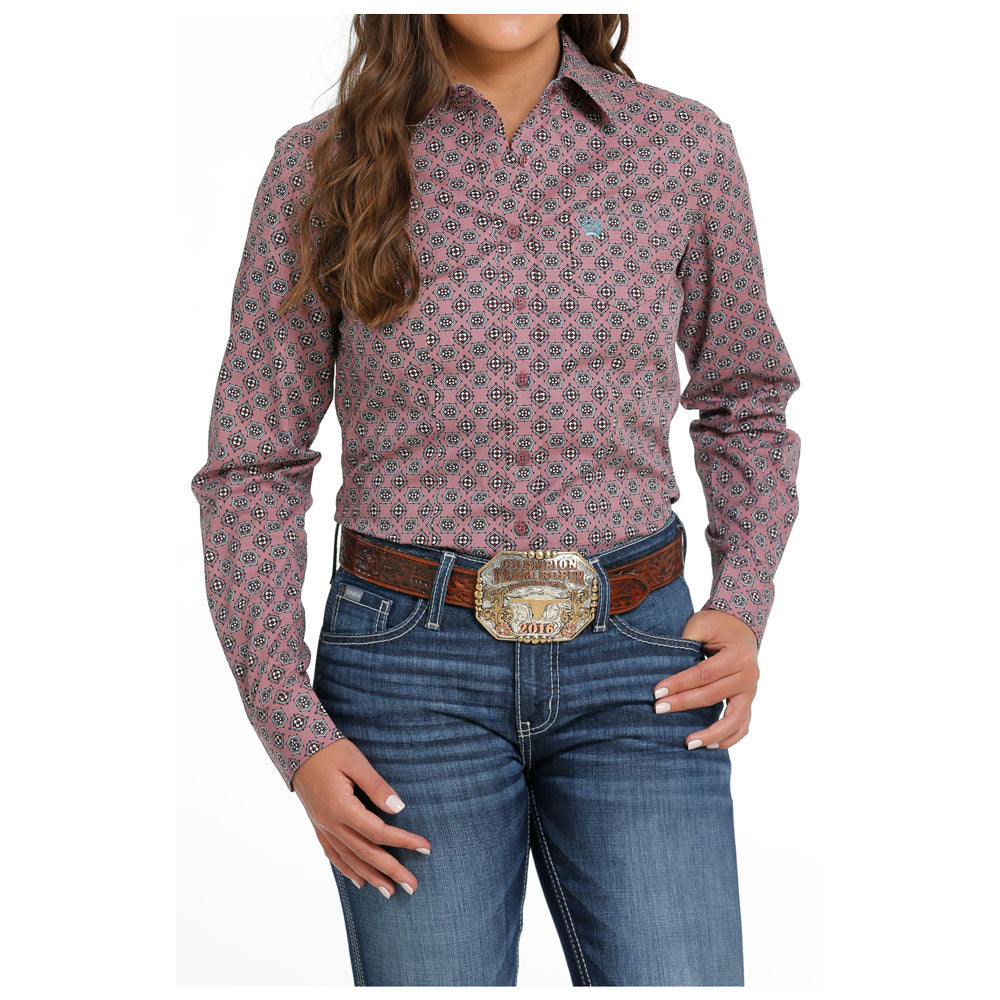 MSW9164206 Cinch Women's Long Sleeve Western Button Down Shirt - Pink Print