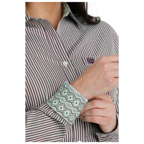MSW9164213 Cinch Women's Long Sleeve Western Shirt - Green Stripe