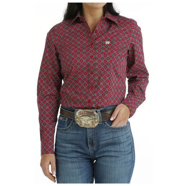 MSW9164219 Cinch Women's Long Sleeve Western Button Shirt - Red Print