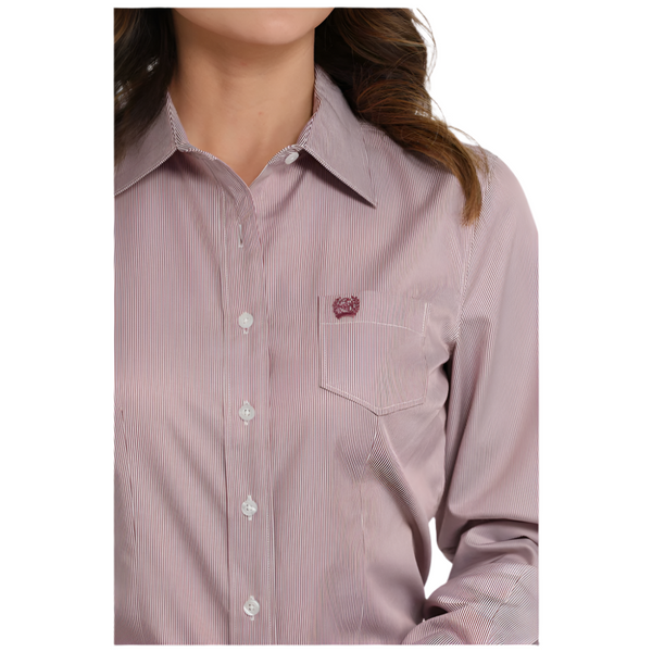 MSW9164245 Cinch Women's Long Sleeve Western Tencel Button Up Shirt - Pink Stripe