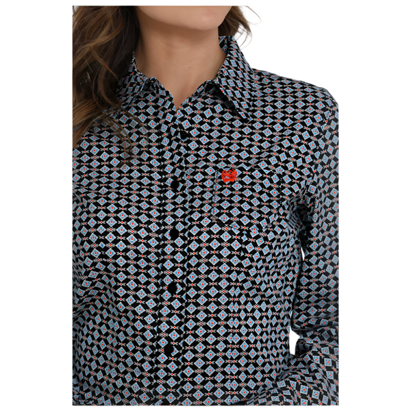 MSW9164248 Cinch Women's Long Sleeve Western Button Up Shirt - Black Print