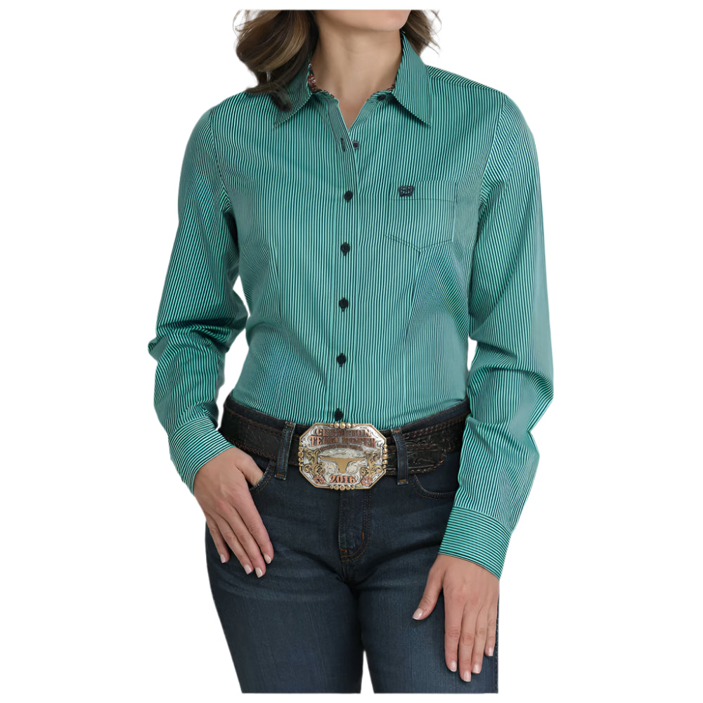 MSW9164255 Cinch Women's Long Sleeve Button Up Western Shirt - Turquoise Stripe