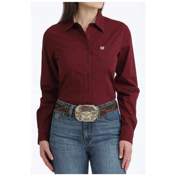 MSW9164262 Cinch Women's Long Sleeve Button down Western Shirt - Burgundy