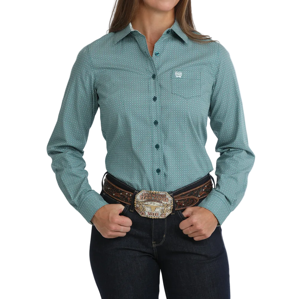 MSW9164276 Cinch Women's Long Sleeve Western Button Up Shirt - Teal Print
