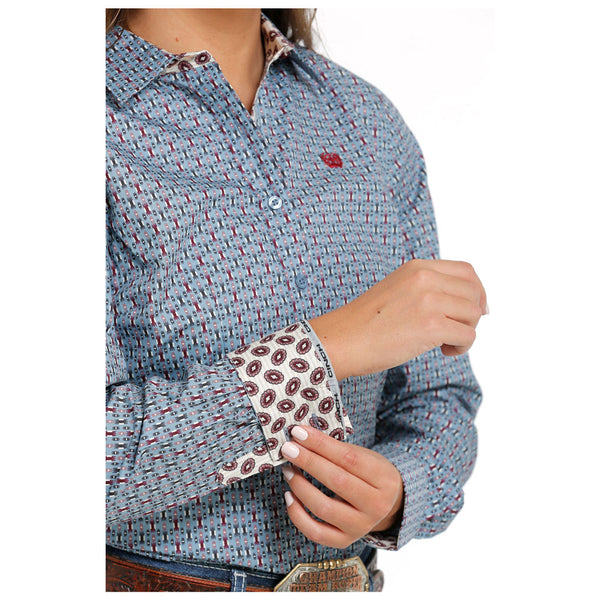 MSW9165037 Cinch Women's Long Sleeve Western Button Down Shirt - Light Blue Print